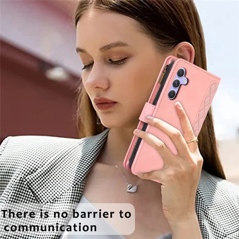 Capa para Samsung Galaxy S23 FE com 9 slots para cartões, Couro PU, Bolso com Zíper e Capa de Telefone - Rosa Dourado