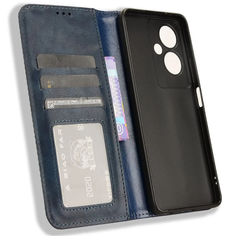 For Oppo A79 5G / A2 5G / OnePlus Nord N30 SE 5G Case Retro PU Leather Magnetic Auto Closing Wallet Cover - Blue