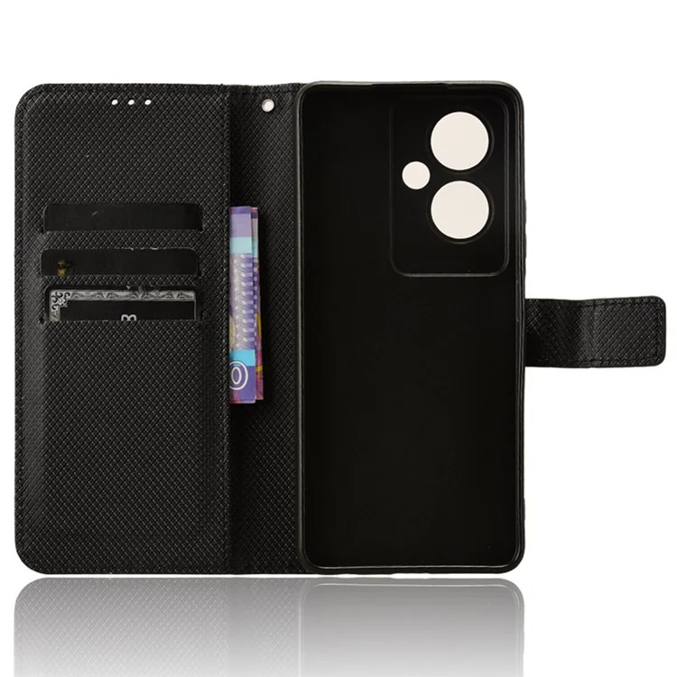 For Oppo A79 5G / A2 5G / OnePlus Nord N30 SE 5G Case Stand Wallet Diamond Texture Phone Cover - Black