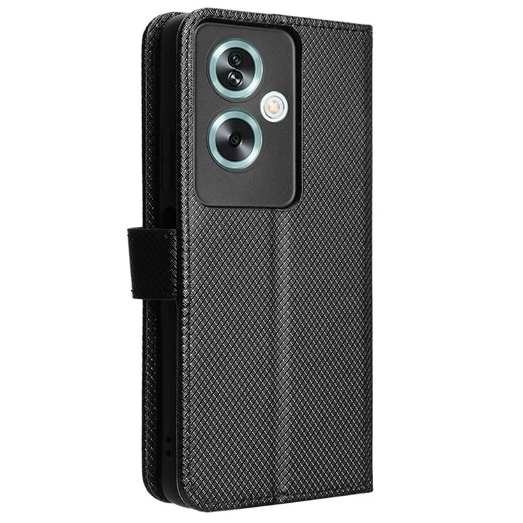 For Oppo A79 5G / A2 5G / OnePlus Nord N30 SE 5G Case Stand Wallet Diamond Texture Phone Cover - Black