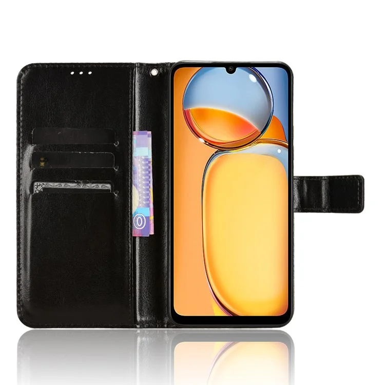 Für Xiaomi Redmi 13C / Poco C65 4G Hülle Leder Wallet Handyhalterung Schutzhülle - Schwarz