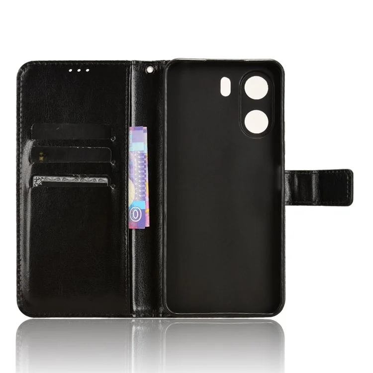 Für Xiaomi Redmi 13C / Poco C65 4G Hülle Leder Wallet Handyhalterung Schutzhülle - Schwarz