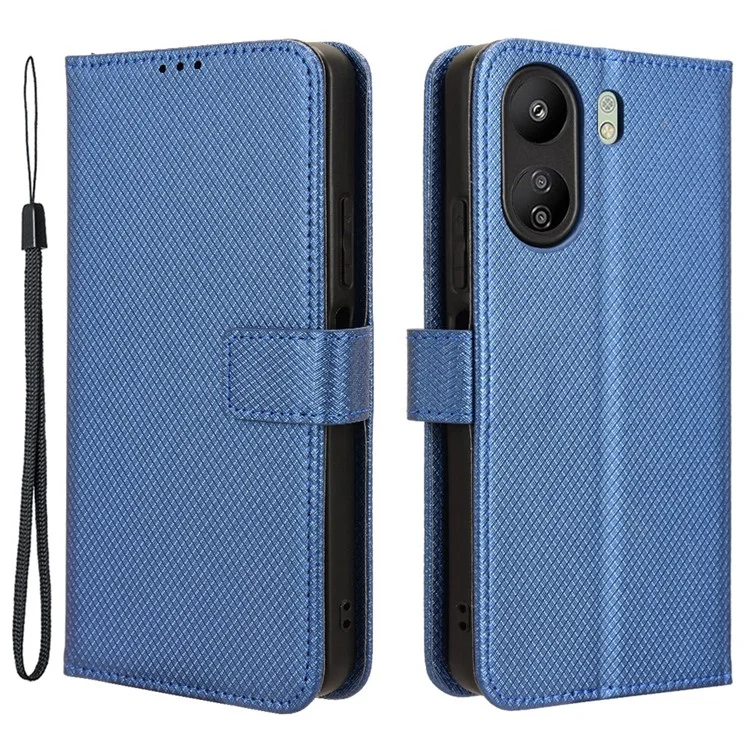 Per Xiaomi Redmi 13C / Poco C65 4G Case Diamond Texture Leather Wallet Phone Cover - Blue