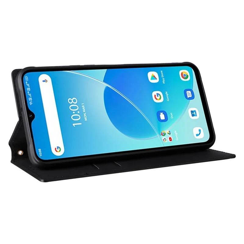 For Umidigi G5 Mecha Case Magnetic Closure Leather Wallet Imprinted Phone Cover - Black