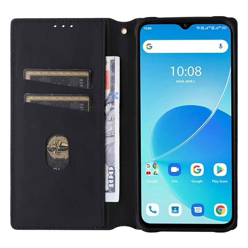 For Umidigi G5 Mecha Case Magnetic Closure Leather Wallet Imprinted Phone Cover - Silver