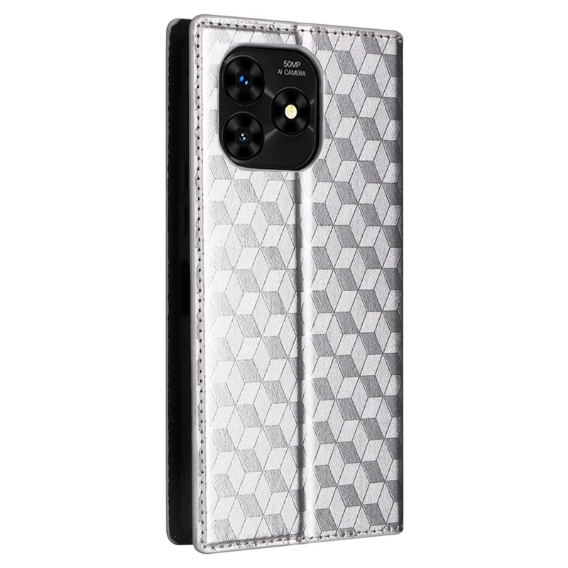For Umidigi G5 Mecha Case Magnetic Closure Leather Wallet Imprinted Phone Cover - Silver