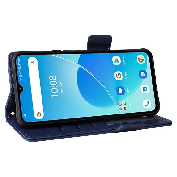 Para Umidigi G5 Mecha Leather Cell Phone Case Litchi Texture Wallet Cover with Strap - Dark Blue