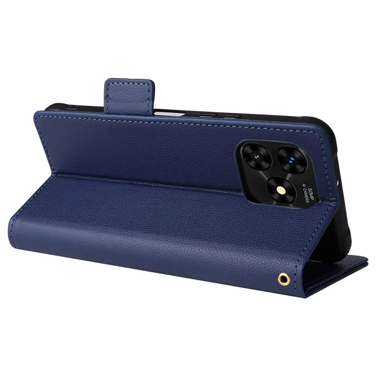 Para Umidigi G5 Mecha Leather Cell Phone Case Litchi Texture Wallet Cover with Strap - Dark Blue