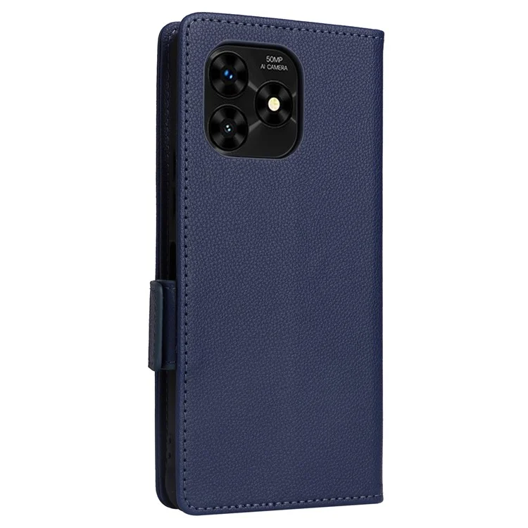 Para Umidigi G5 Mecha Leather Cell Phone Case Litchi Texture Wallet Cover with Strap - Dark Blue