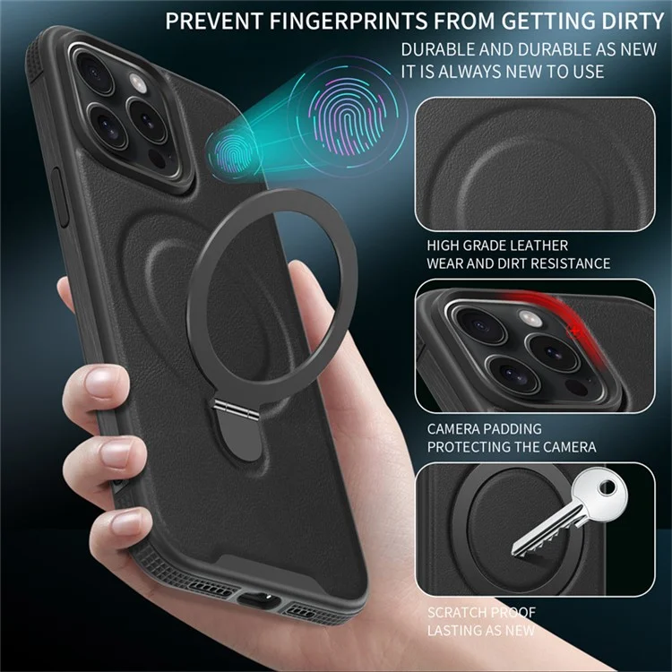 For iPhone 15 Pro Case Kickstand PU Leather Coated TPU+PC Phone Cover Compatible with MagSafe - Purple
