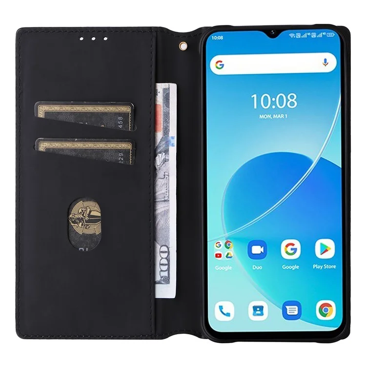 Para Umidigi G5 / G5A Case Rhombus Imprinted Magnetic Phone Cover com Suporte Carteira - Preto