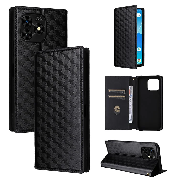 Para Umidigi G5 / G5A Case Rhombus Imprinted Magnetic Phone Cover com Suporte Carteira - Preto