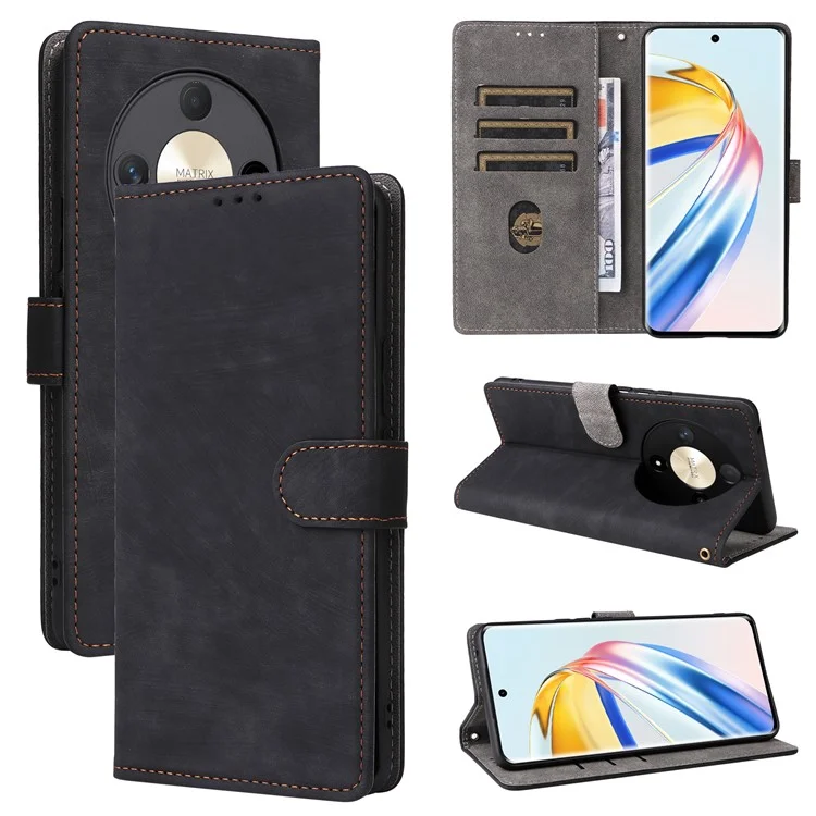 For Honor Magic6 Lite 5G / X9b 5G / X50 Case RFID Blocking Leather Wallet Phone Protection Cover with Strap - Black
