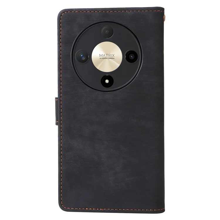 For Honor Magic6 Lite 5G / X9b 5G / X50 Case RFID Blocking Leather Wallet Phone Protection Cover with Strap - Black