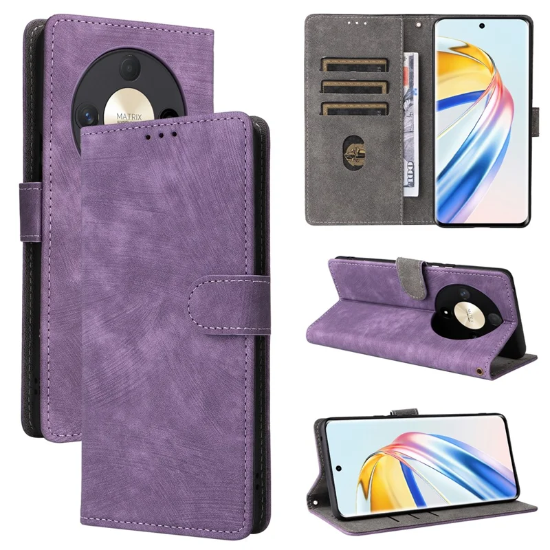 Voor Honor Magic6 Lite 5G / X9b 5G / X50 Hoesje RFID-blokkering Leer Portemonnee Telefoonbeschermhoes met Bandje - Paars