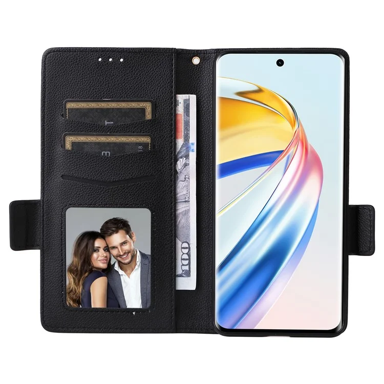 For Honor Magic6 Lite 5G / X9b 5G / X50 Cover PU Leather Wallet Cell Phone Case with Strap - Black