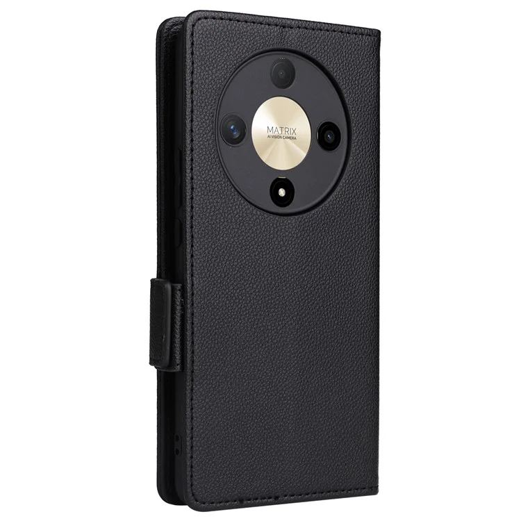 For Honor Magic6 Lite 5G / X9b 5G / X50 Cover PU Leather Wallet Cell Phone Case with Strap - Black