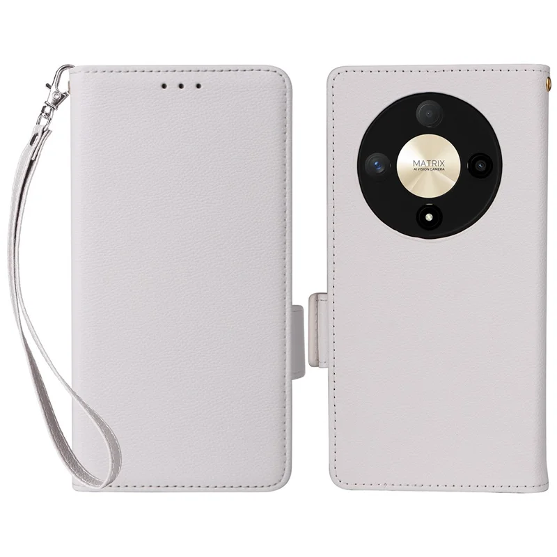 For Honor Magic6 Lite 5G / X9b 5G / X50 Cover PU Leather Wallet Cell Phone Case with Strap - White