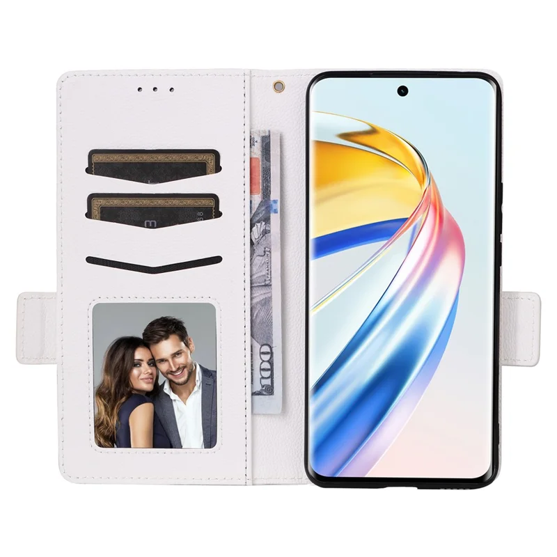 For Honor Magic6 Lite 5G / X9b 5G / X50 Cover PU Leather Wallet Cell Phone Case with Strap - White