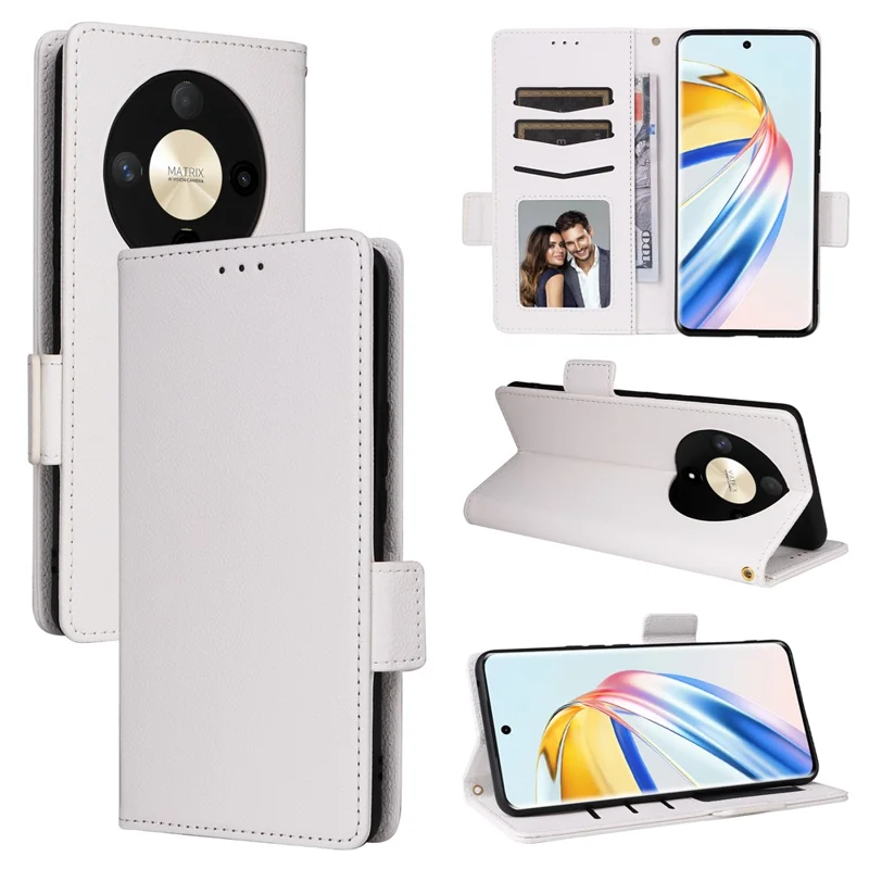 For Honor Magic6 Lite 5G / X9b 5G / X50 Cover PU Leather Wallet Cell Phone Case with Strap - White