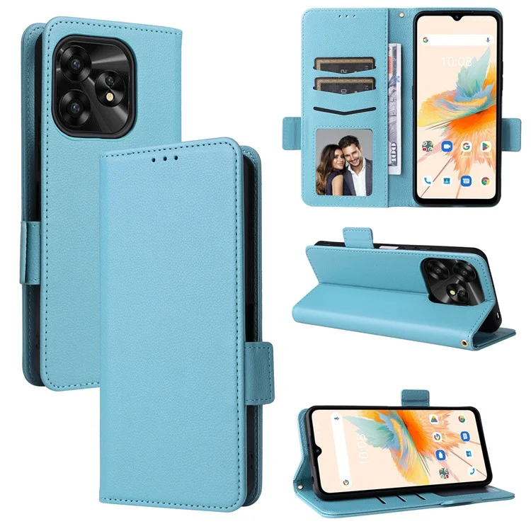 For Umidigi A15 / A15C Cover PU Leather Wallet Purse Phone Case with Strap - Baby Blue