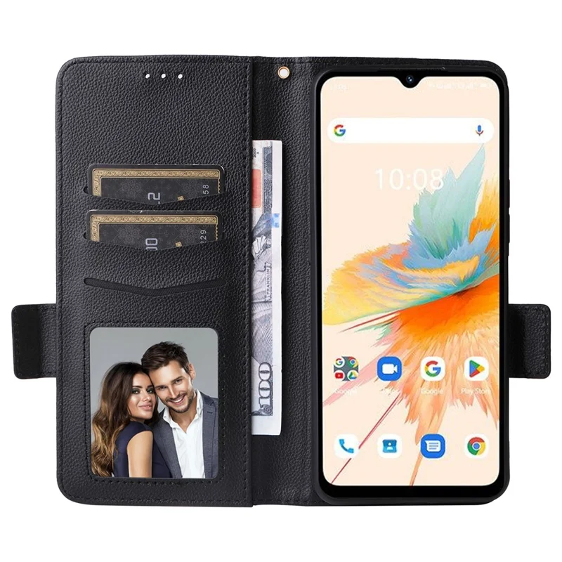 For Umidigi A15 / A15C Cover PU Leather Wallet Purse Phone Case with Strap - Black