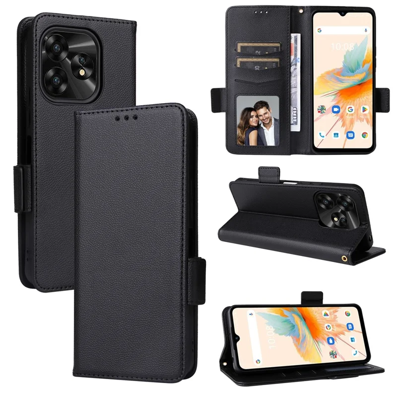 For Umidigi A15 / A15C Cover PU Leather Wallet Purse Phone Case with Strap - Black