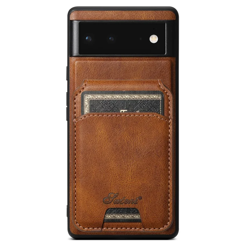 SUTENI H15 For Google Pixel 6 Magnetic Cover Detachable Card Holder Kickstand Phone Case - Brown