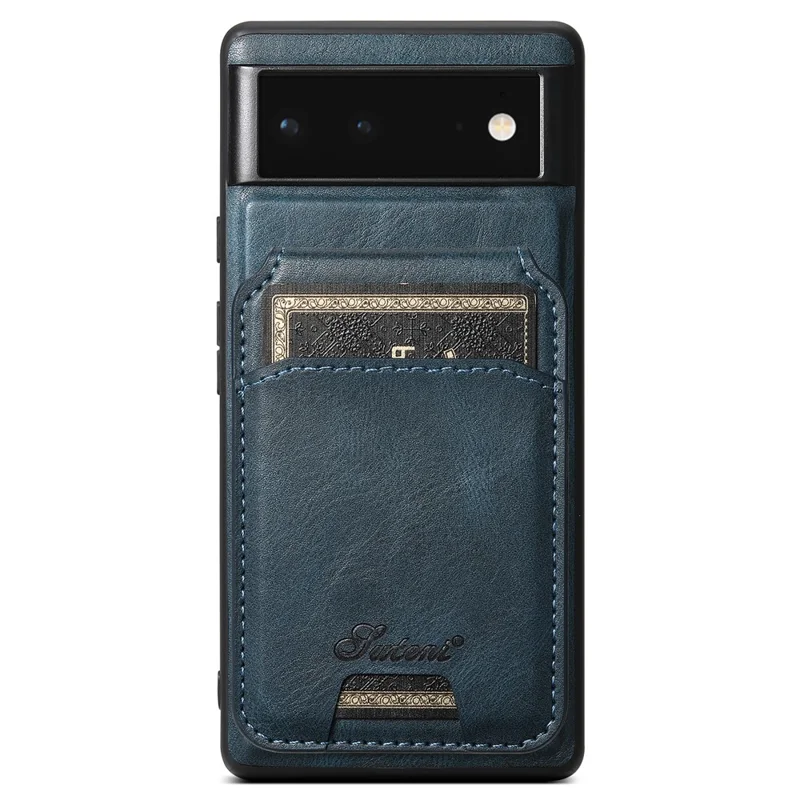 SUTENI H15 For Google Pixel 6 Magnetic Cover Detachable Card Holder Kickstand Phone Case - Blue