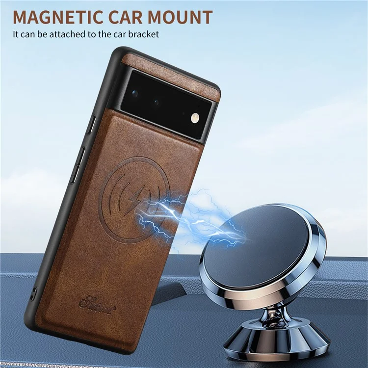 SUTENI H15 For Google Pixel 6a Detachable Back Cover Card Holder Kickstand Phone Case - Brown
