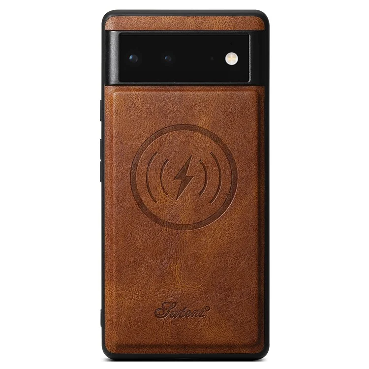SUTENI H15 For Google Pixel 6a Detachable Back Cover Card Holder Kickstand Phone Case - Brown