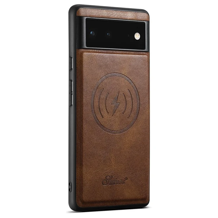 SUTENI H15 For Google Pixel 6a Detachable Back Cover Card Holder Kickstand Phone Case - Brown