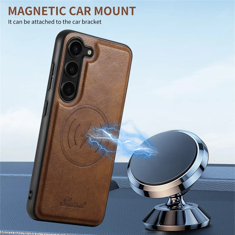 SUTENI H15 Para Samsung Galaxy S23 Case Porta-cartões Magnético Destacável Capa de Telefone - Marrom