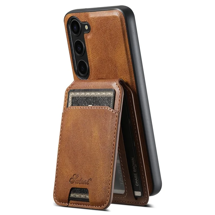 SUTENI H15 For Samsung Galaxy S23+ Phone Case Detachable Card Holder Cover with Kickstand - Brown