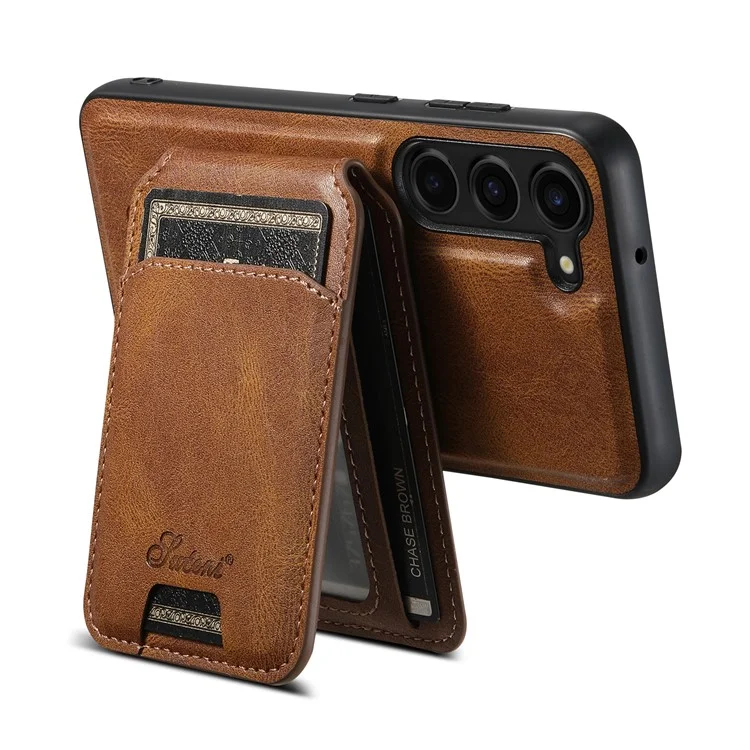 SUTENI H15 For Samsung Galaxy S23+ Phone Case Detachable Card Holder Cover with Kickstand - Brown