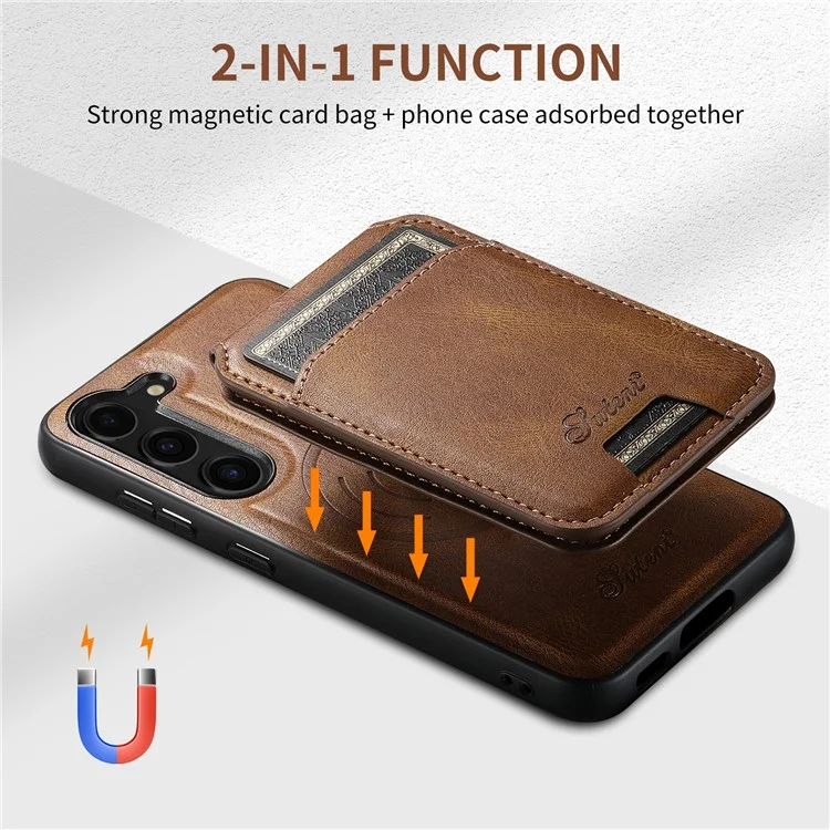 SUTENI H15 For Samsung Galaxy S23+ Phone Case Detachable Card Holder Cover with Kickstand - Brown