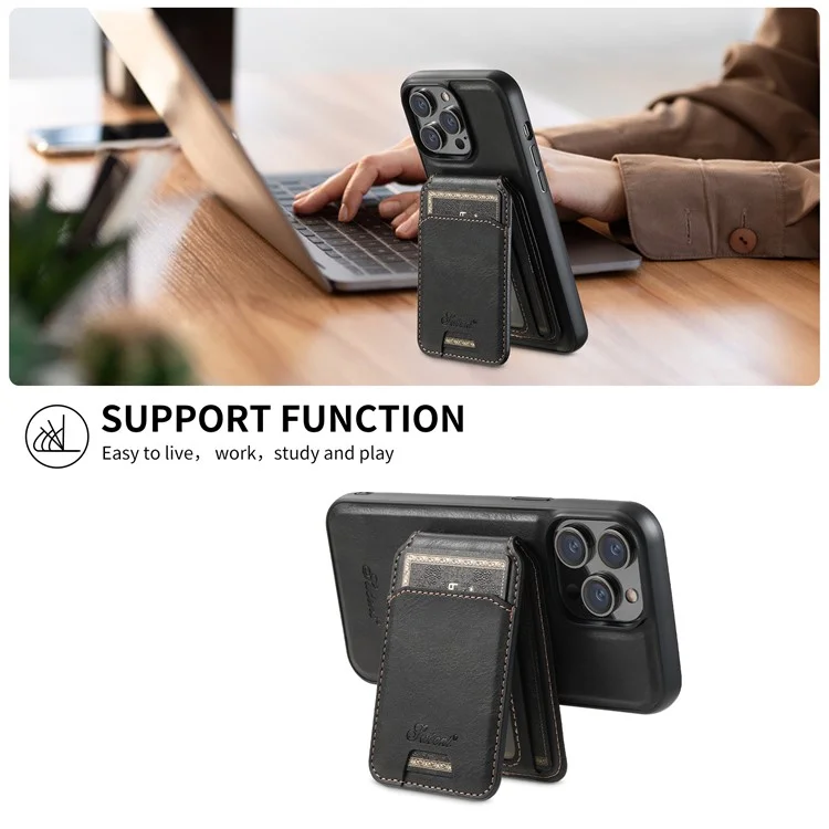 SUTENI H15 Para iPhone 13 Pro Capa Bolso para Cartão Suporte de Apoio Capa de Telefone Compatível com Magsafe - Preto