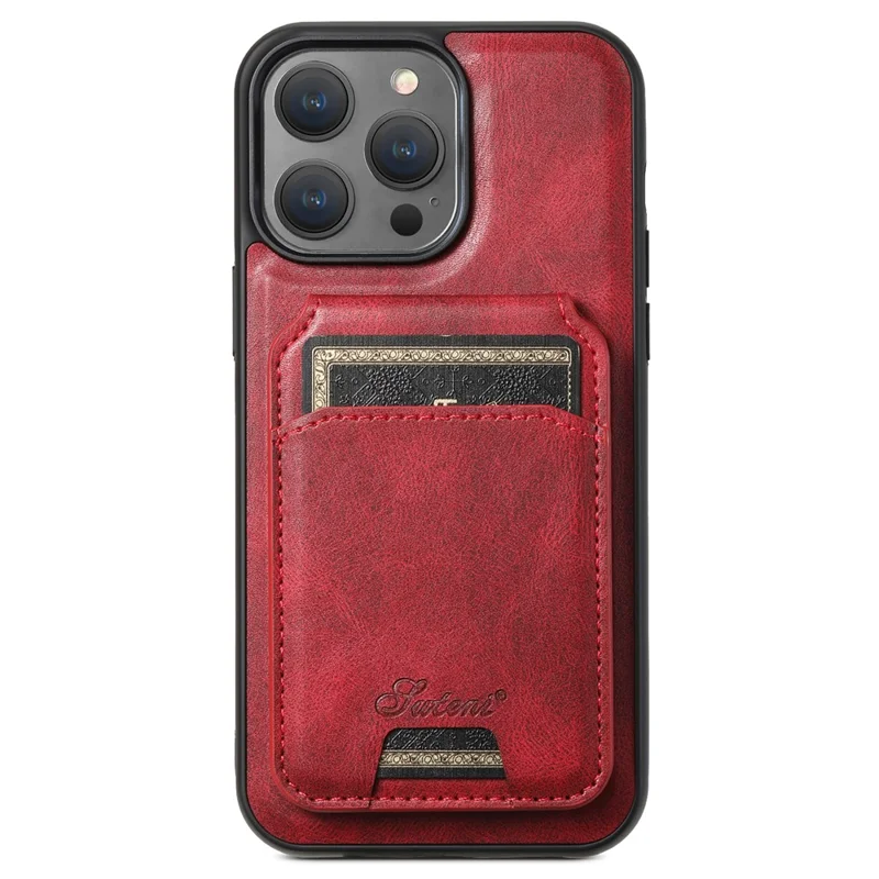 SUTENI H15 For iPhone 13 Pro Case Card Bag Kickstand Phone Cover Compatible with Magsafe - Red
