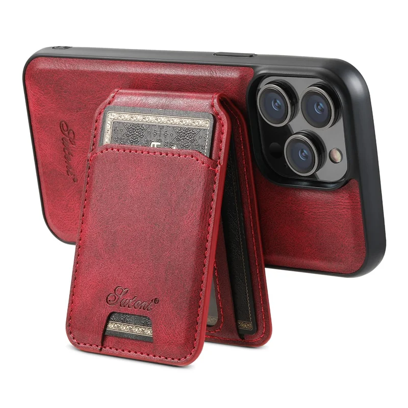 SUTENI H15 For iPhone 13 Pro Case Card Bag Kickstand Phone Cover Compatible with Magsafe - Red