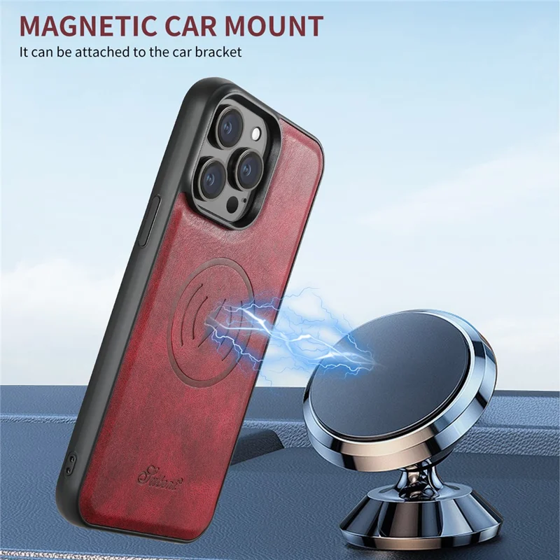 SUTENI H15 For iPhone 13 Pro Case Card Bag Kickstand Phone Cover Compatible with Magsafe - Red