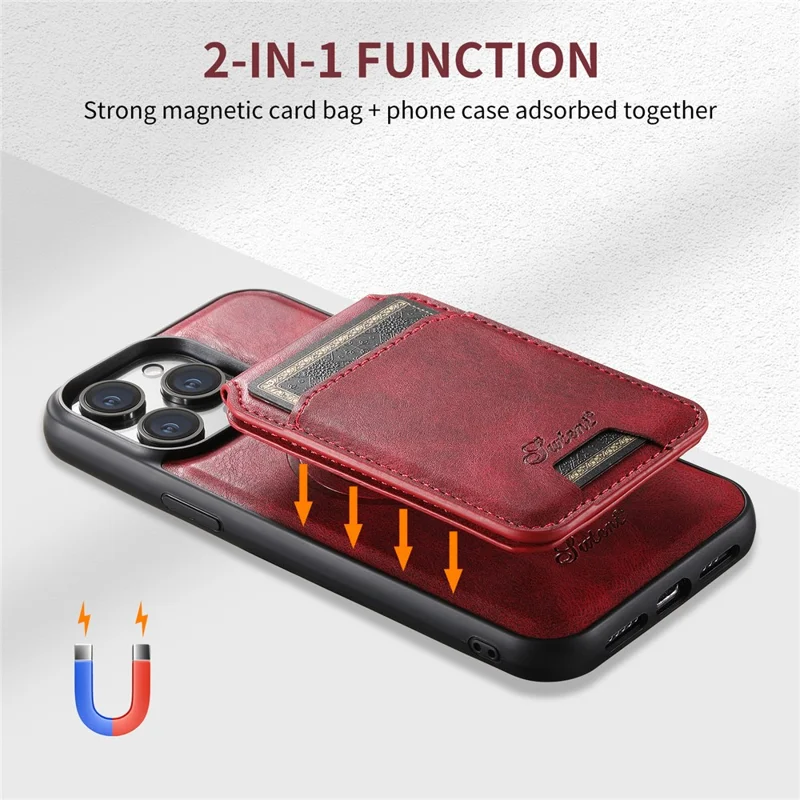 SUTENI H15 For iPhone 13 Pro Case Card Bag Kickstand Phone Cover Compatible with Magsafe - Red