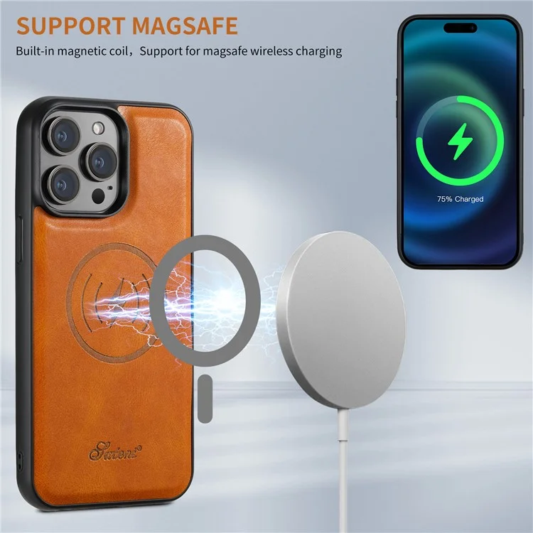 SUTENI H15 For iPhone 12 / 12 Pro Case Card Holder Phone Cover Compatible with MagSafe - Khaki