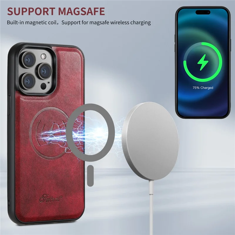 SUTENI H15 For iPhone 15 Pro Phone Case Compatible with MagSafe Detachable Card Holder Cover - Red