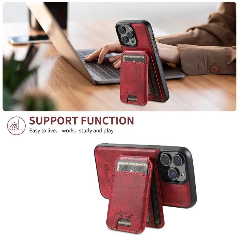 SUTENI H15 For iPhone 15 Pro Phone Case Compatible with MagSafe Detachable Card Holder Cover - Red