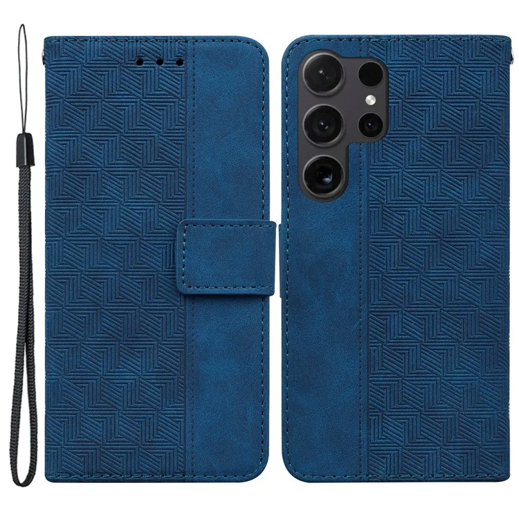 Para Samsung Galaxy S24 Ultra Case Phone Shell Imprinted PU Leather Flip Cover - Azul