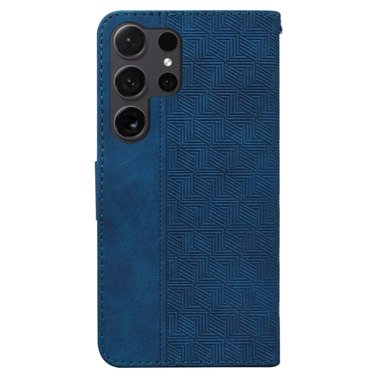 Para Samsung Galaxy S24 Ultra Case Phone Shell Imprinted PU Leather Flip Cover - Azul