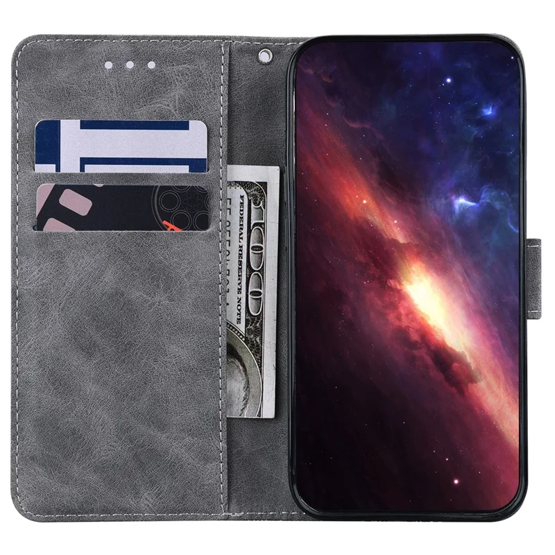 For Samsung Galaxy S24 Ultra Case Phone Shell Imprinted PU Leather Flip Cover - Grey