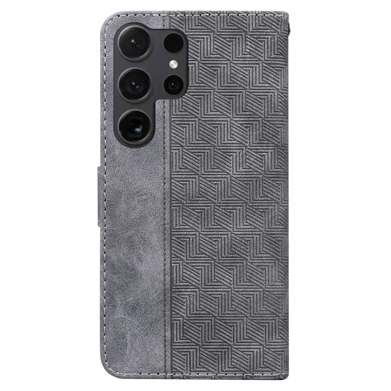For Samsung Galaxy S24 Ultra Case Phone Shell Imprinted PU Leather Flip Cover - Grey