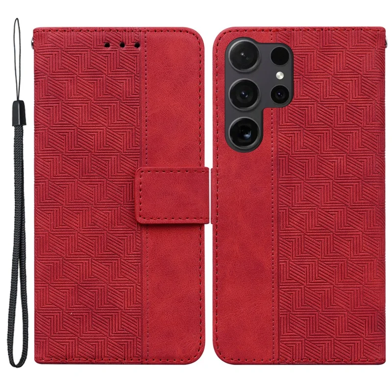For Samsung Galaxy S24 Ultra Case Phone Shell Imprinted PU Leather Flip Cover - Red