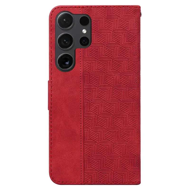 For Samsung Galaxy S24 Ultra Case Phone Shell Imprinted PU Leather Flip Cover - Red